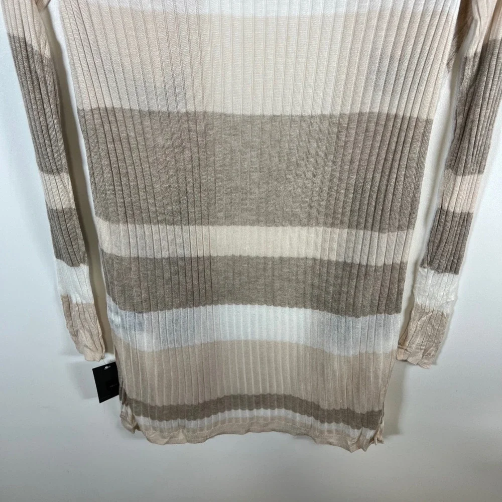 Mossimo Womens Neutral Striped Ribbed Open Front Longline Cardigan Sweater Tan M